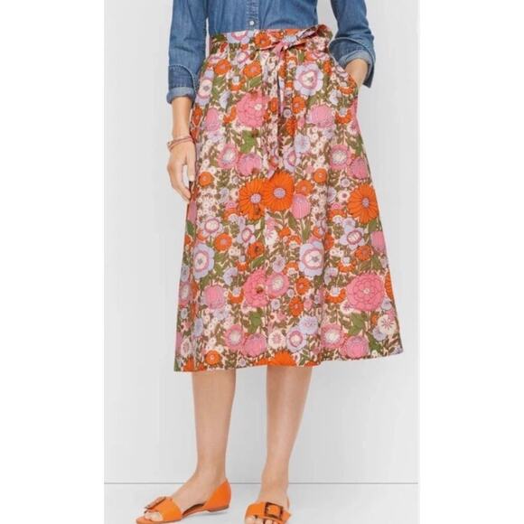 TALBOTS Climbing Floral Button Front Voile Full Midi Skirt Retro Tradwife Sz SP - Picture 1 of 8